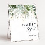 Symbole du livre d'or et de verdure<br><div class="desc">Nous avons conçu ce panneau de livres d'hôtes en feuilles d'or et de verdure pour compléter votre réception boho simple mais élégante. Il présente des feuilles modernes d'eucalyptus vert et blanc, du feuillage de fougères, une fleur succulente et un minimum de feuilles de feuille d'or. Ces éléments donnent l'impression d'une...</div>