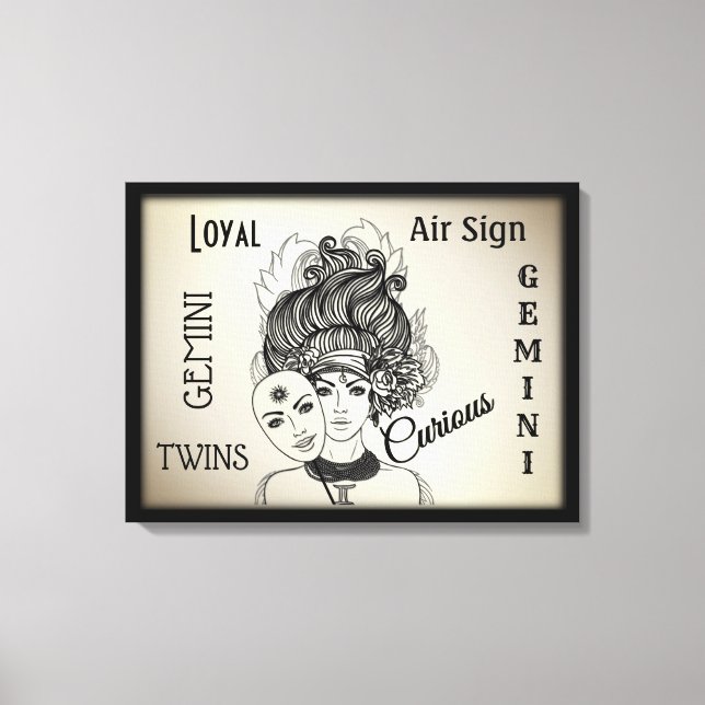 Symbole du zodiaque Gémeaux sur toile encadrée (Recto)