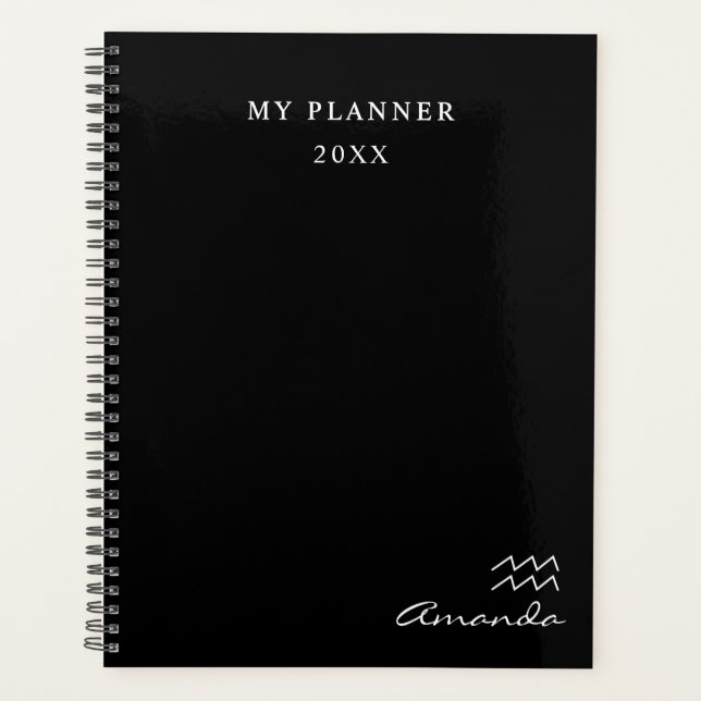 Symbole du zodiaque Verseau 2022 noir et blanc (Devant)