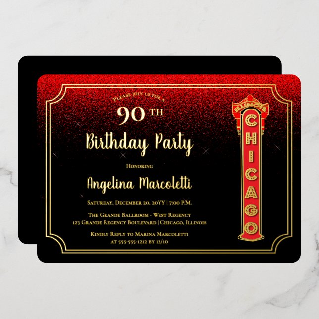 Symbole Glam Chicago 90e anniversaire Invitation F (Recto/Verso)
