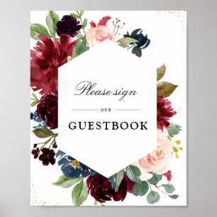 Symbole mariage du livre d'or Floral Burgundy & Na