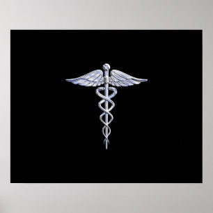 Symbole Médicale de Caduceus en argent sur la déco