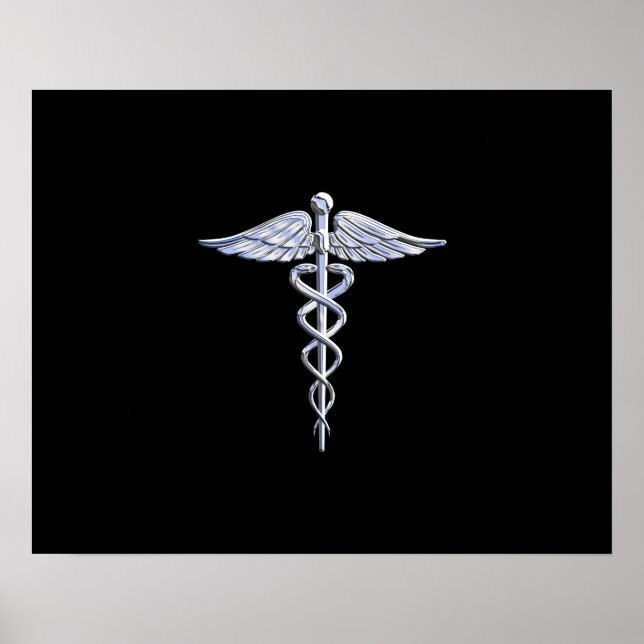 Symbole Médicale de Caduceus en argent sur la déco (Devant)
