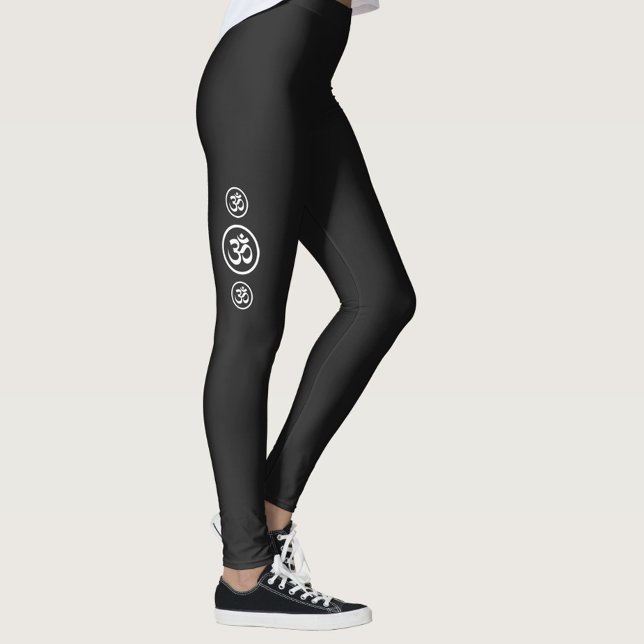 Symbole noir Ohm Yoga Exercice Leggings (Womens black yoga workout leggings with Ohm circle )
