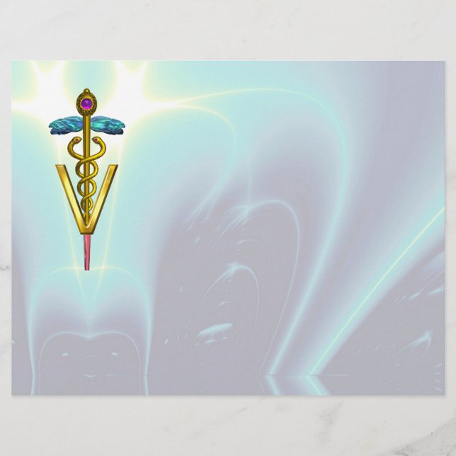 SYMBOLE VÉTÉRINAIRE D'OR CADUCUS, Aqua Blue (Devant)