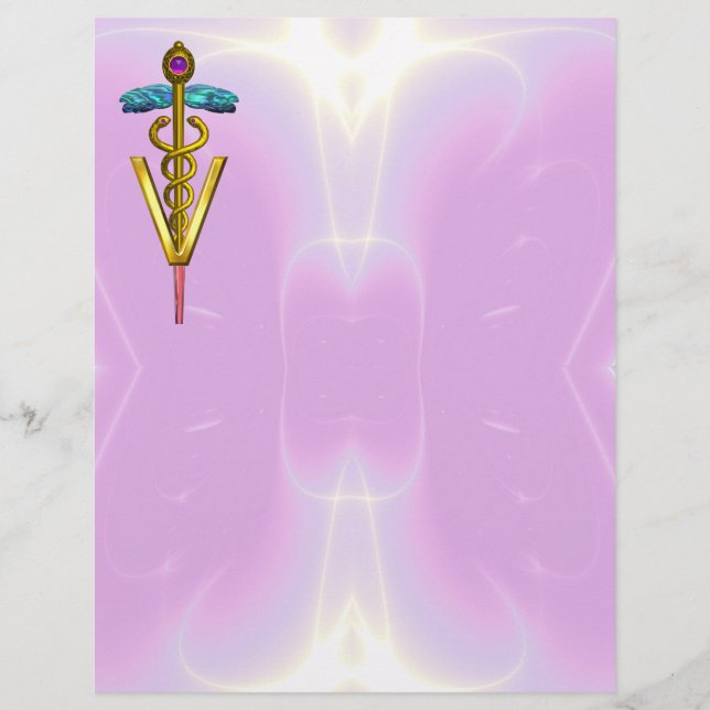 SYMBOLE VÉTÉRINAIRE D'OR CADUCUS, lilas, rose (Devant)