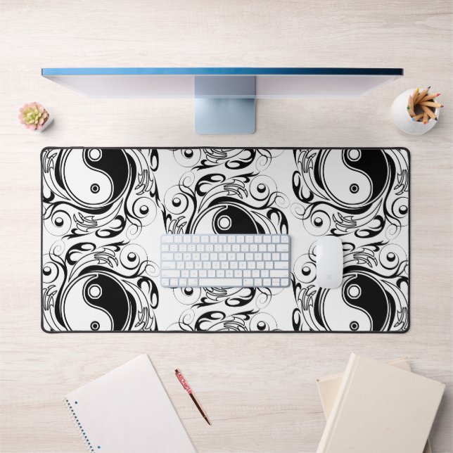 Symbole Yin & Yang style de tatouage noir et blanc (Bureau 1)