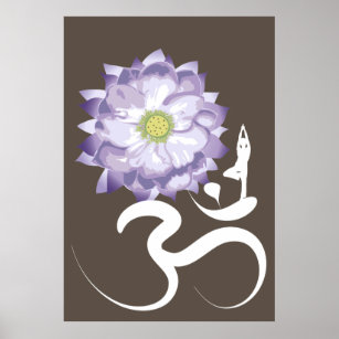 Symbole Yoga & Lotus violet Fleur Om blanc Poster