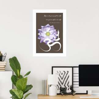 Symbole Yoga & Lotus violet Fleur Om blanc Poster