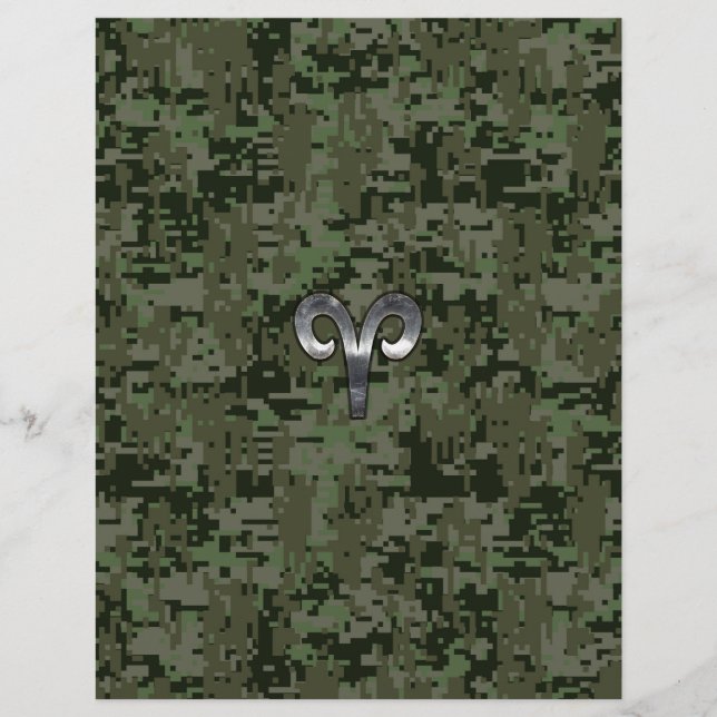 Symbole Zodiac Silver Aries Camo numérique vert (Devant)