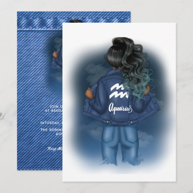 Symbole Zodiaque Aquarius Invitation de fête d'ann (Devant / Derrière)