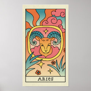 SYMBOLE Zodiaque Aries Poster vintage d'art Abstra