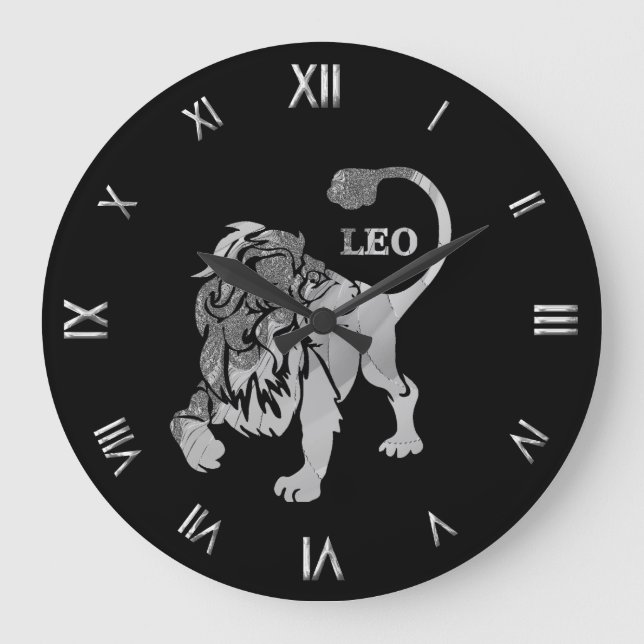 Symbole zodiaque en argent Leo Horloge murale (Recto)