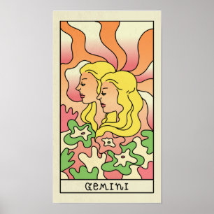 SYMBOLE Zodiaque Gemini Poster vintage d'art Abstr