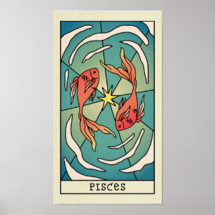 SYMBOLE Zodiaque Pisces Poster vintage d'art Abstr