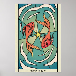SYMBOLE Zodiaque Pisces Poster vintage d'art Abstr