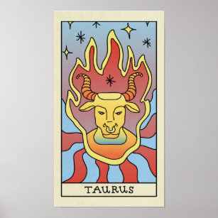 SYMBOLE Zodiaque Taurus Poster vintage d'art Abstr