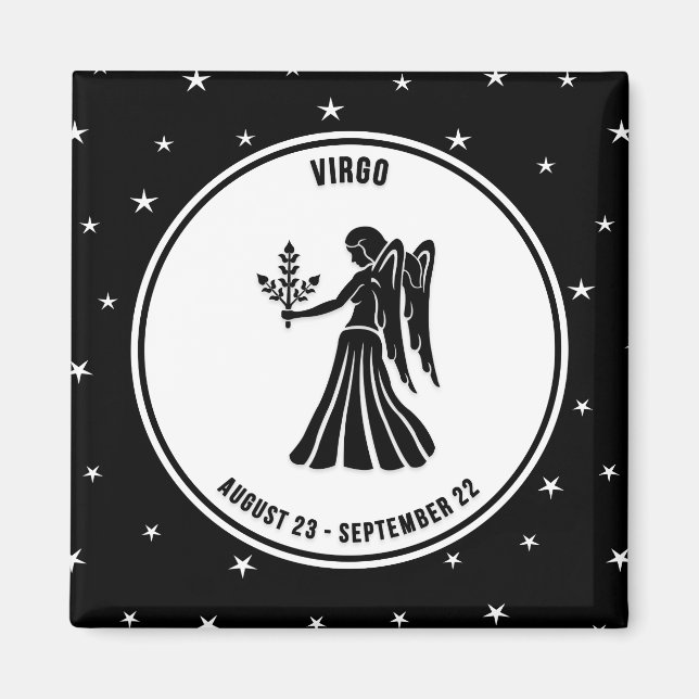 Symbole Zodiaque Virgo, Aimant noir et blanc (Devant)