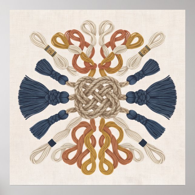 Symétrique Affiche de corde nouée Macrame avec pom (Devant)