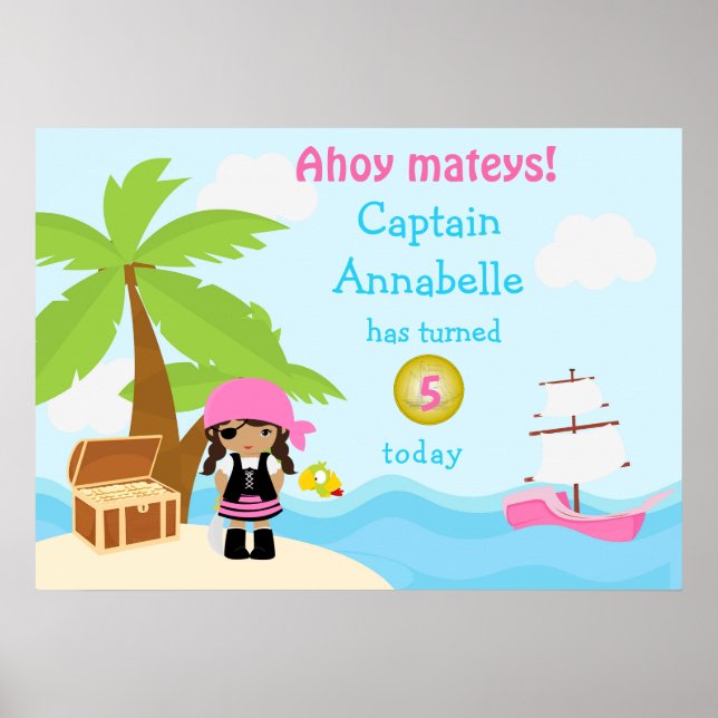 Sympa African American Pirate Girl Poster d'annive (Devant)