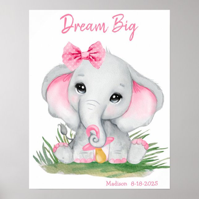 Sympa Dream Big Rose Elephant Poster Personnalisé (Devant)