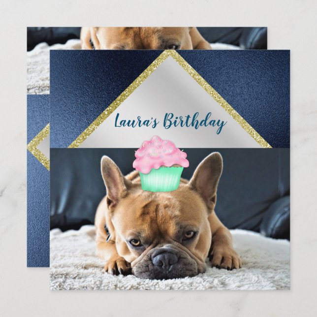 Sympa French Bulldog Anniversaire INVITATION (Devant / Derrière)