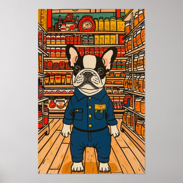 Sympa French Bulldog Working Hard Poster (Devant)