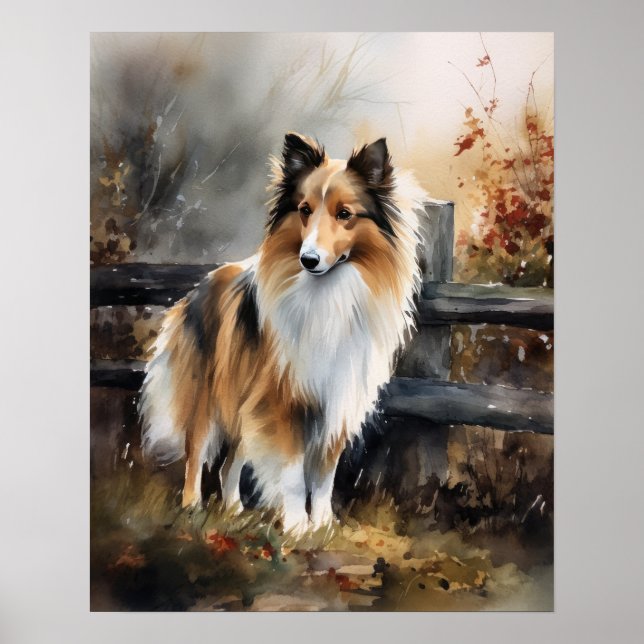 Sympa Shetland Sheepdog Chien Art Imprimer Poster (Devant)
