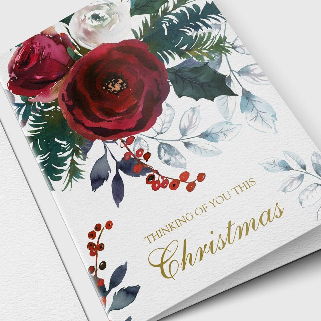 Sympathie des Cartes de fin de année de Noël | Pen (Christmas Watercolor Roses Thinking of You Remembrance Memorial Sympathy Cards)