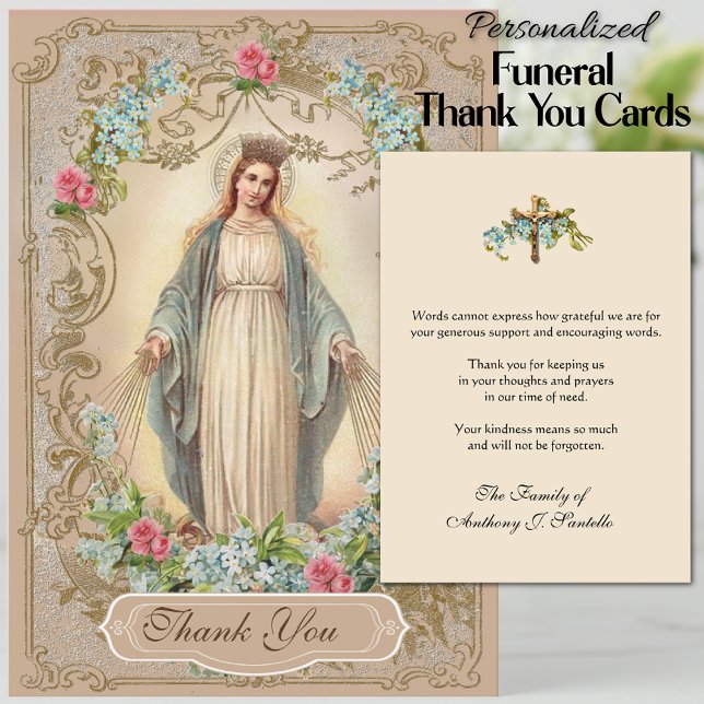 Sympathie funéraire catholique Carte Sainte Merci (Personalized Traditional Catholic Virgin Mary Funeral Thank You Cards)
