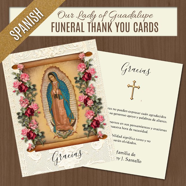 Sympathie funéraire espagnole Carte Sainte Merci (Our Lady of Guadalupe Spanish Catholic Funeral Thank you Cards)