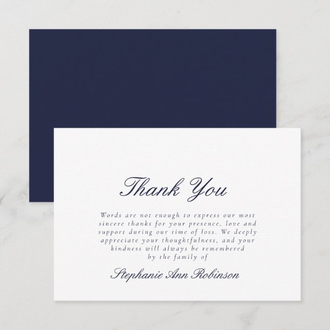 Sympathie funéraire simple Bleu Merci Note (Devant / Derrière)