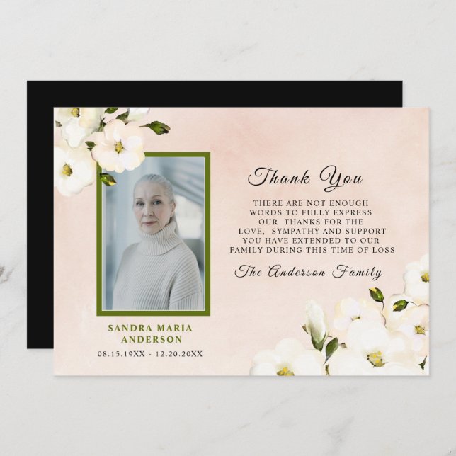 Sympathie Merci de mémoire photo rose floral  (Devant / Derrière)