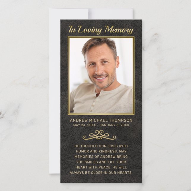 Sympathy Black Leather Gold Frame Photo Funéraille (Devant)