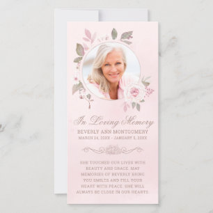 Sympathy Blush Rose Floral Photo Funeral Prayer