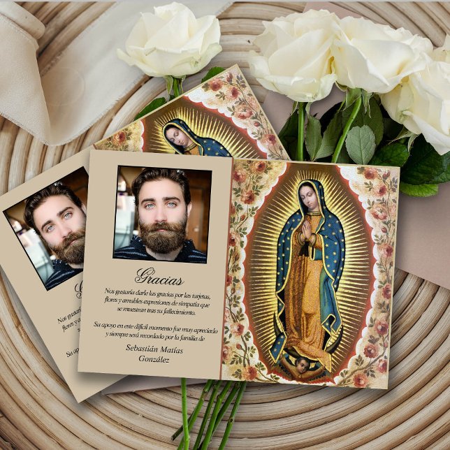 Sympathy Elegant Guadalupe Funérailles Merci Carte (la virgen de guada funeral memorial thank you card, funeral thank you cards, bereavement, elegant, )