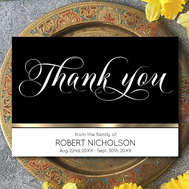 Sympathy Funeral Memorial Thank You Gold Black (Créateur téléchargé)