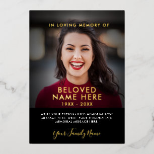 Sympathy Funeral Memory Photo Foil Cartes