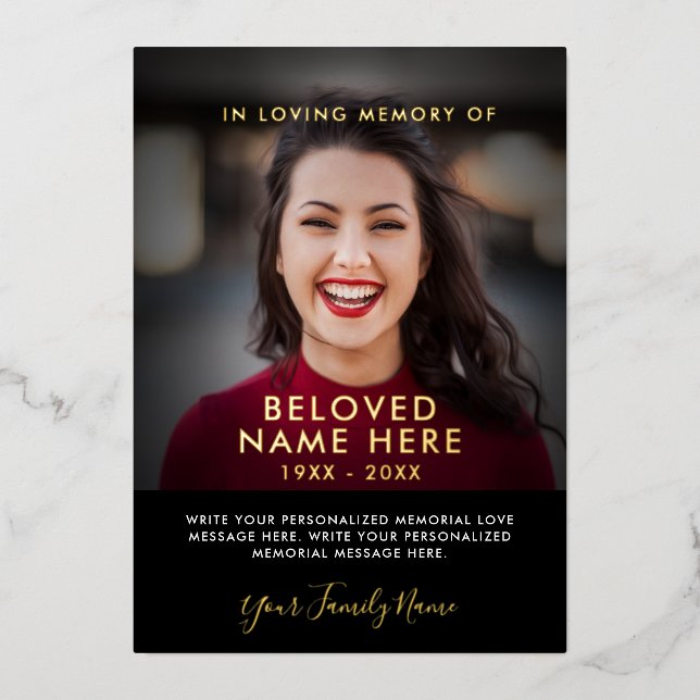 Sympathy Funeral Memory Photo Foil Cartes (Recto)