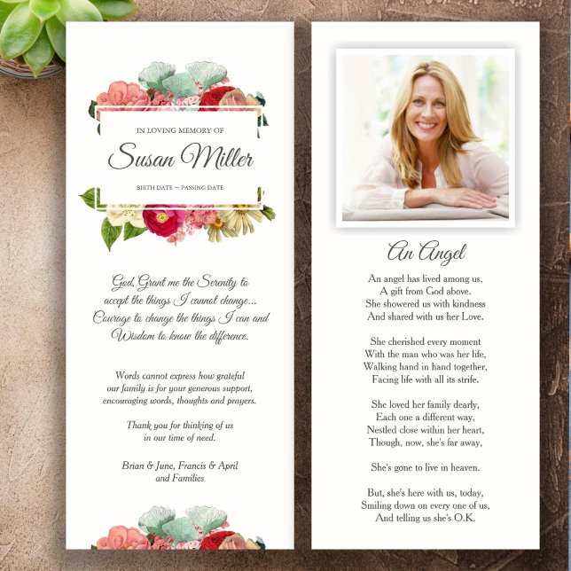 Sympathy Funeral Thank You Cartes Floral Photo (Floral Bouquet God Grant Me The Serenity Memorial Sympathy Funeral Thank You Card)