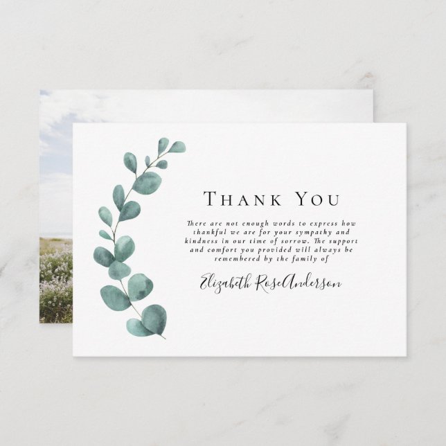 Sympathy Photo Eucalyptus Carte de remerciements f (Devant / Derrière)