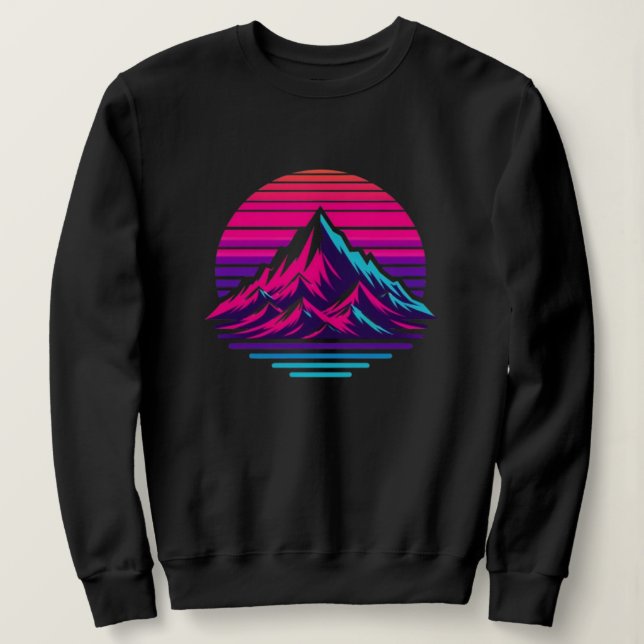 Synthwave Mountain Sweatshirt – Retro Sunset Stree (Design devant)