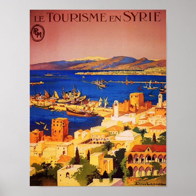 SYRIA LIBANON OCEAN TOURISM VINTAGE TRAVEL POSTER (Devant)