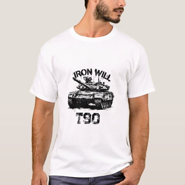 T-90 Tank Iron Will T-Shirt Graphique Militaire (Devant)