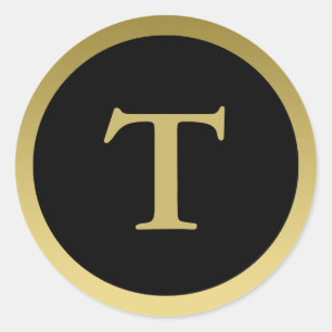 T :: Monogramme T Élégant Sticker Or et Noir