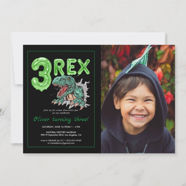T-Rex "3 Rex" | Photo d'anniversaire de fête de di (Devant)
