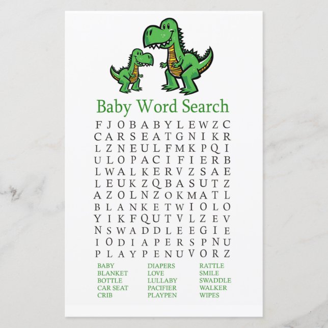 T-rex Baby shower Mot de recherche Jeu (Devant)
