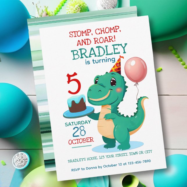T Rex Dinosaur 5e Anniversaire Fête Invitation (Créateur téléchargé)