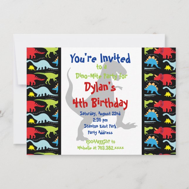 T Rex Dinosaur Anniversaire Fête Invitations Perso (Devant)