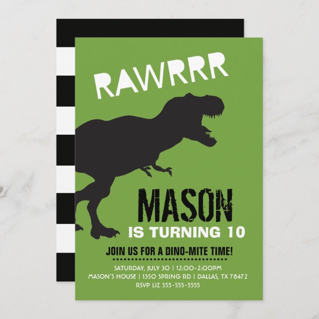 T Rex Dinosaur Boy Invitation d'anniversaire (Devant / Derrière)